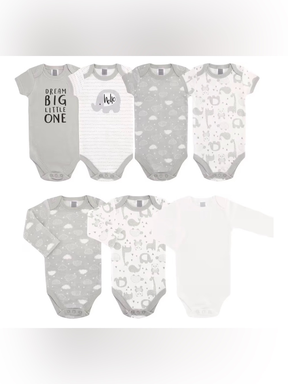 Neutral Grey & White Baby Onesie Multipack - 7 Pack